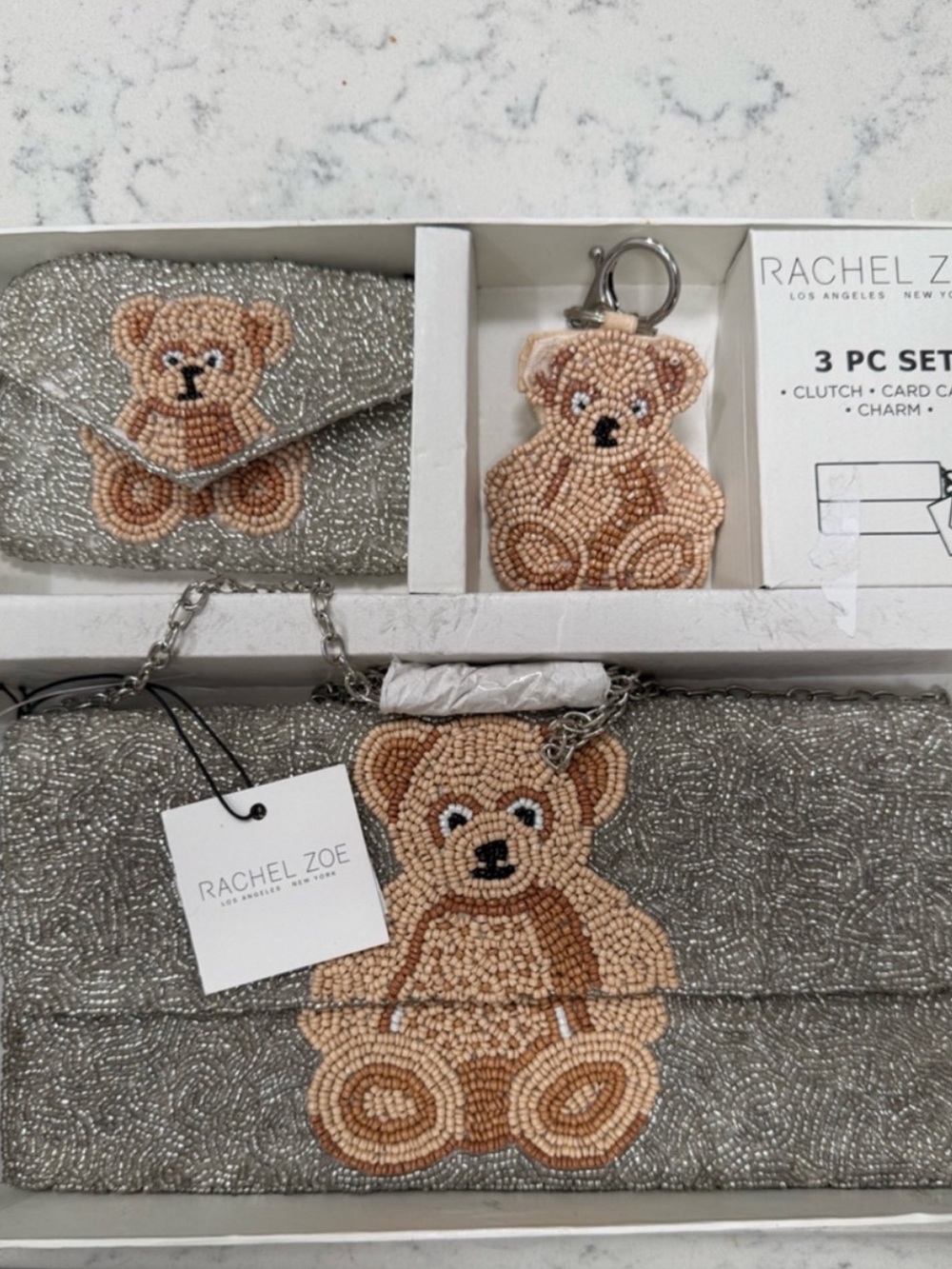 Rachel Zoe Silver Beaded Teddy 3-Piece Crossbody Set